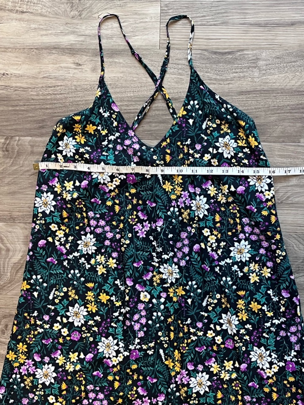 Old Navy Black Floral V-Neck Maxi Slip Dress Adjustable Cross Back Size S - Picture 7 of 10